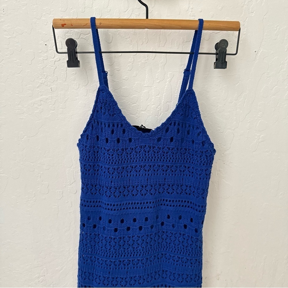 Freshman 1996 Royal Blue Summer Crochet Lined Tank Scallop Hem Bodycon Dress XS - Picture 7 of 8